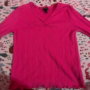 Pink Ribbed V-Neck Top